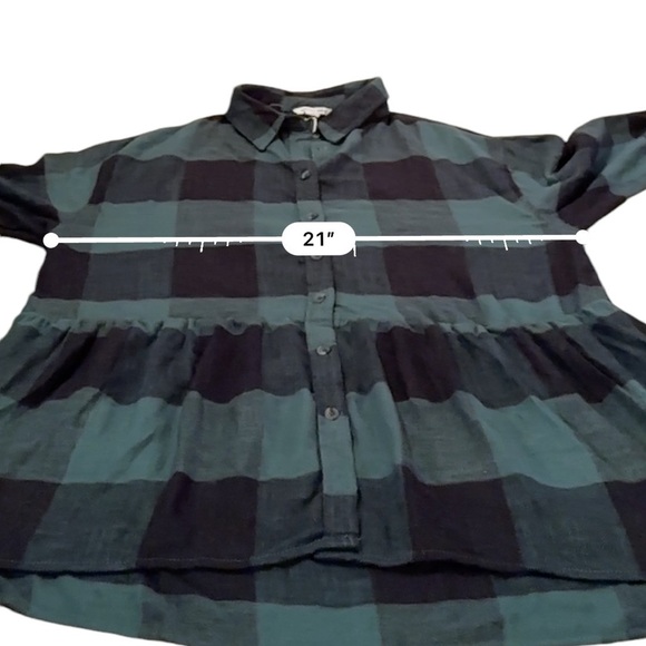 American Eagle Oversized Green & Black Buffalo Plaid Babydoll Flannel Shirt Sz S - Picture 8 of 9